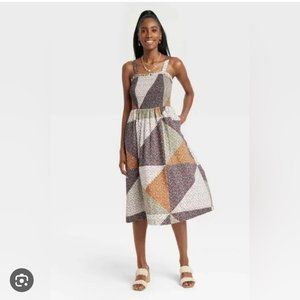 Universal Thread Floral Patchwork Midi Dress with Pockets